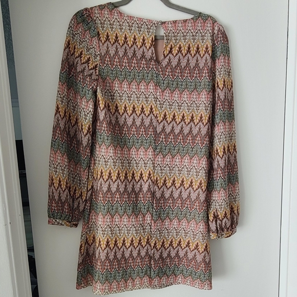 Foreign Exchange Chevron Patterned Pink and Brown Lace Boho Dress - Picture 2 of 5